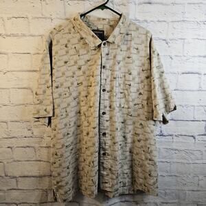 Woolrich Men’s Button-Up Shirt Tan Fishing Fish Lures Outdoor Casual XXL